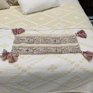 Anthropologie tasseled 12x27 boho lumbar pillow cover gold purple cream pinks